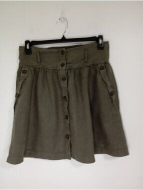 Zara Basic Skirt Button-Front 100% Linen Size XL Olive Green Womens